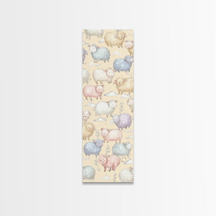 Farm Animals in Soft Watercolor Style Framed Canvas Print, Nursery Decor, Nursery Wall Decal, Oil Painting, Nursery, NDE-1x3-54