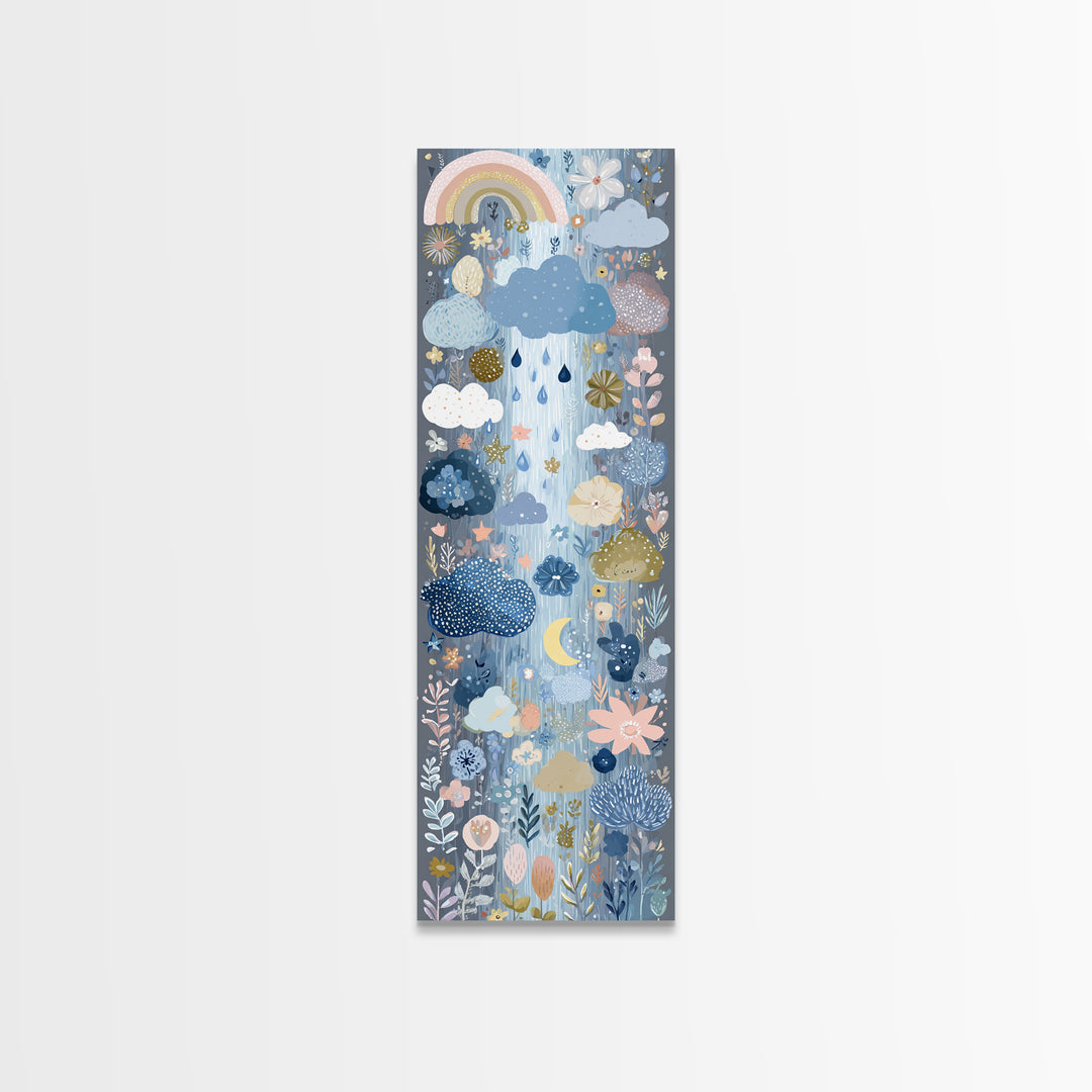 Cloud Rainbow and Raindrop Composition Canvas Print, Nursery Decor, Nursery Prints, Fine Art, Nursery, Nursery Wall Decal, NDE-1x3-56
