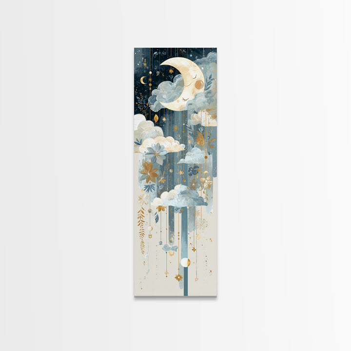 Moon Phase Mobile Canvas Print, Nursery Decor, Nursery Wall Decal, Oil Painting, Nursery, Minimalist Decor, Contemporary Art, NDE-1x3-63