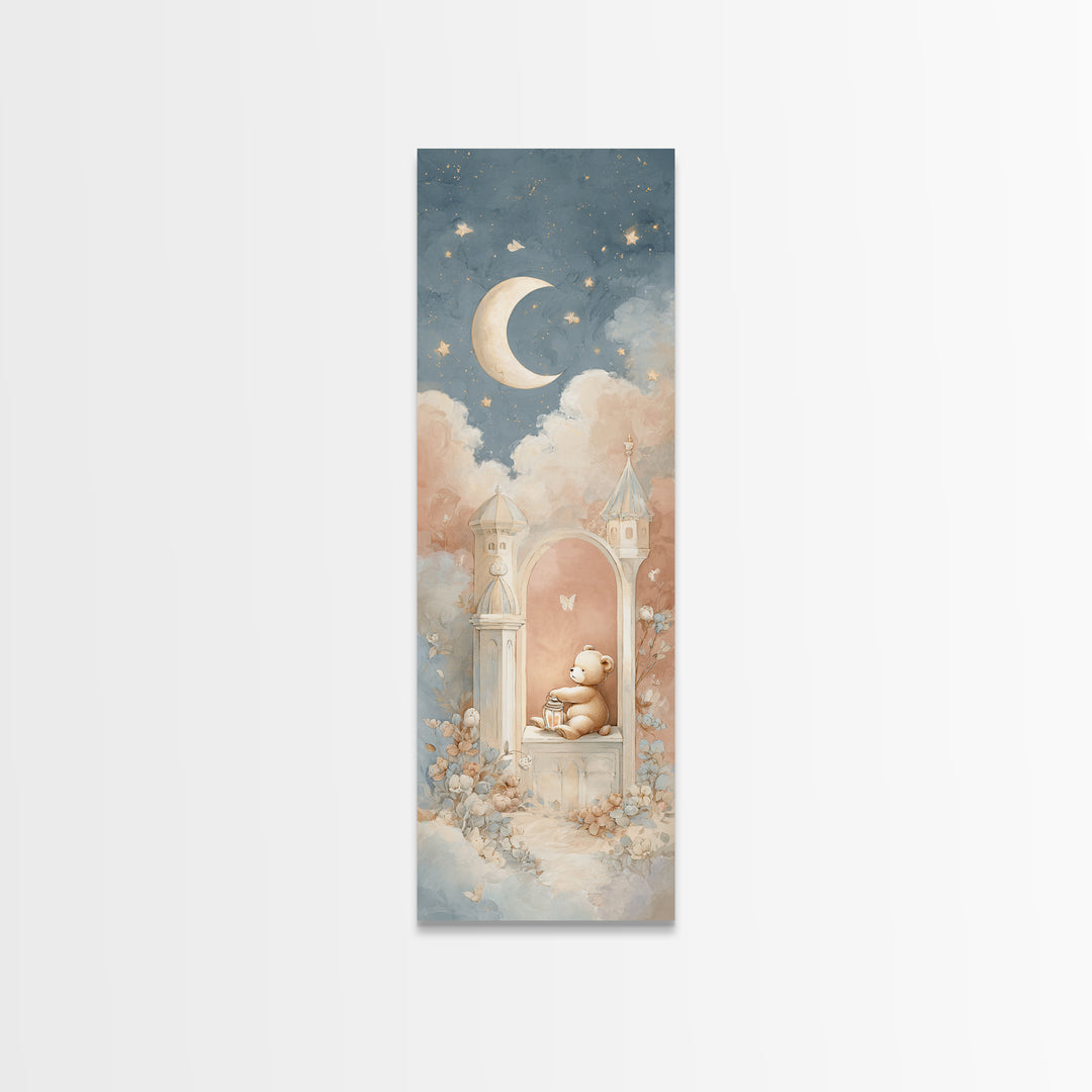 Storybook Bear with Little Lantern Framed Canvas Print, Nursery Decor, Wall Art, Oil Painting, Nursery, Nursery Wall Decor, NDE-1x3-69