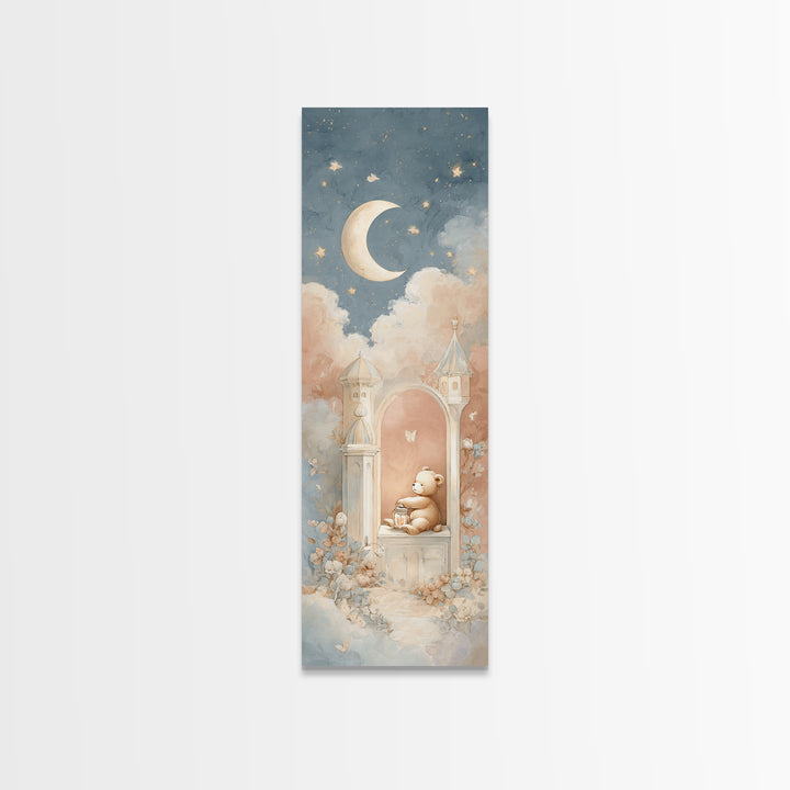 Storybook Bear with Little Lantern Framed Canvas Print, Nursery Decor, Wall Art, Oil Painting, Nursery, Nursery Wall Decor, NDE-1x3-69