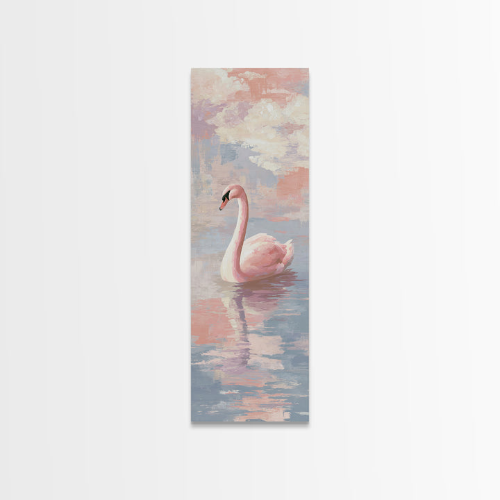 Pink Swan on Calm Pond Canvas Print, Nursery Decor, Nursery Wall Decor, Fine Art, Nursery, Nursery Name Sign, Kids Wall Art, NDE-1x3-73