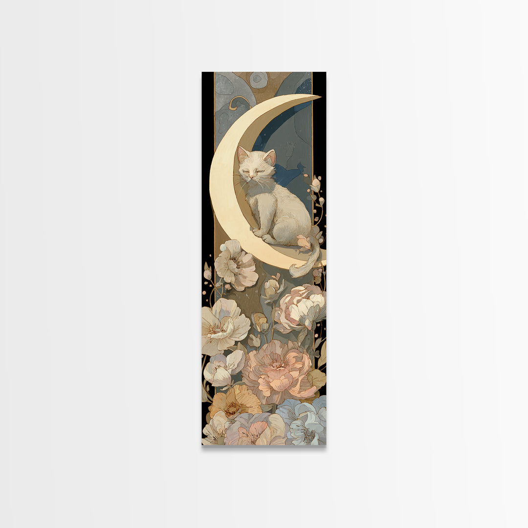 Sleeping Kitten on Crescent Moon Canvas Print, Nursery Decor, Wall Decor, Nursery, Woodland Nursery Decor, Nursery Prints, NDE-1x3-77
