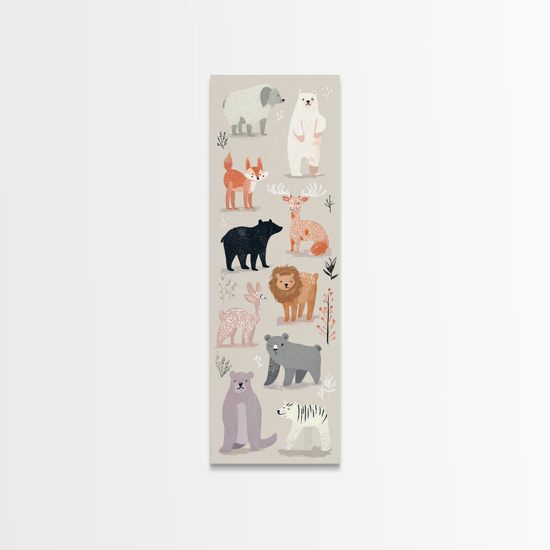Woodland Animal Parade Canvas Print, Nursery Decor, Contemporary Art, Fine Art, Nursery, Wall Decals, Nursery Wall Decor, NDE-1x3-86