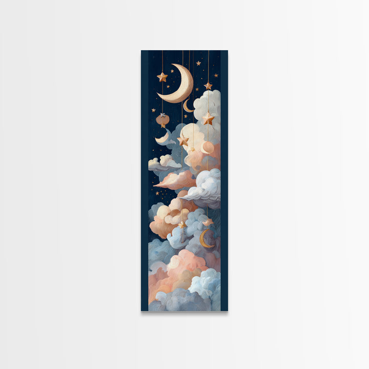 Moon Phase Mobile Framed Canvas Print, Nursery Decor, Statement Artwork, Fine Art, Nursery, Nursery Wall Art, NDE-1x3-87