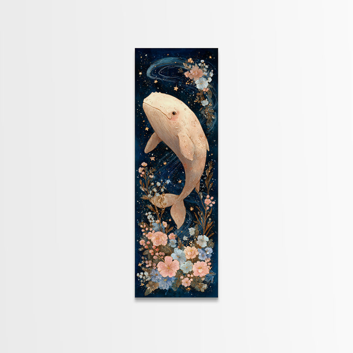 Baby Whale Swimming Through Stars Framed Canvas Print, Nursery Decor, Nursery Name Sign, Fine Art, Nursery, Luxury Decor, NDE-1x3-92