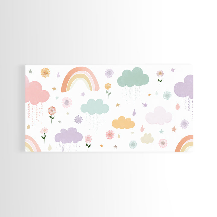Cloud Rainbow and Raindrop Composition Framed Canvas Print, Nursery Decor, Fine Art Print, Fine Art, Nursery, NDE-2x1-16