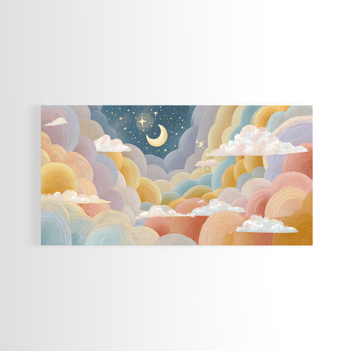 Pastel Rainbow with Soft Cloud Shapes Canvas Print, Nursery Decor, Nursery Wall Art, Fine Art, Nursery, Botanical Wall Art, NDE-2x1-21