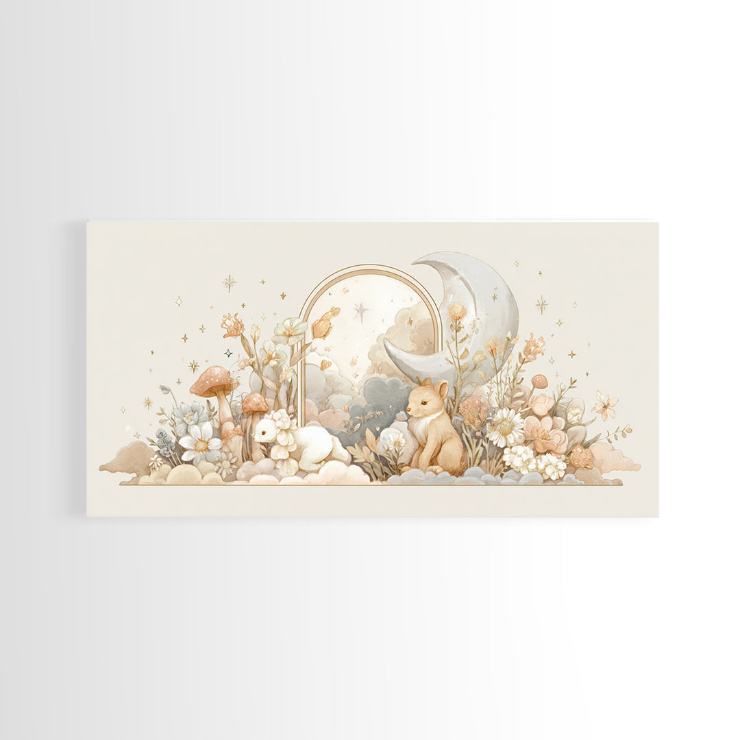 Soft Floral Initial Frame Without Letters Framed Canvas Print, Nursery Decor, Minimalist Decor, Oil Painting, Nursery, NDE-2x1-30