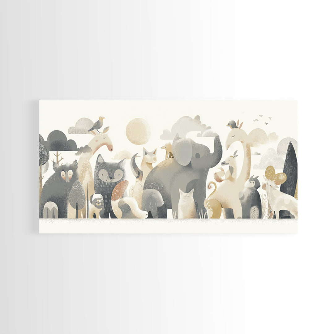Woodland Animal Parade Framed Canvas Print, Nursery Decor, Wall Decor, Nursery, Woodland Nursery Decor, Nursery Prints, NDE-2x1-46