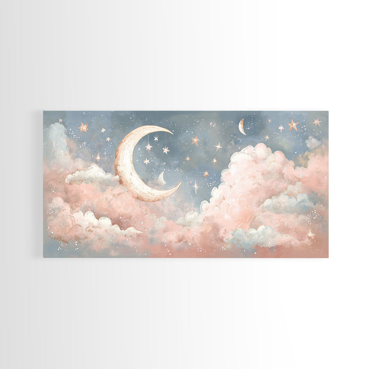 Moon Phase Mobile Canvas Print, Nursery Decor, Wall, Oil Painting, Nursery, Nursery Wall Decals, Woodland Nursery, NDE-2x1-47