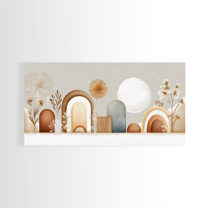 Neutral Boho Sun and Arch Shapes Framed Canvas Print, Nursery Decor, Nursery Prints, Fine Art, Nursery, Nursery Wall Decal, NDE-2x1-55