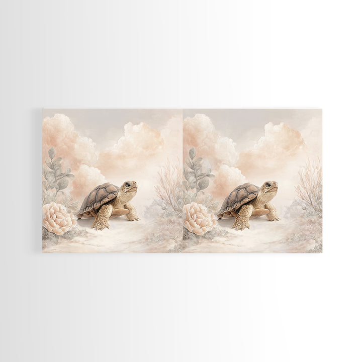 Tiny Turtle with Sea Plants Canvas Print, Nursery Decor, Floral Wall Art, Fine Art, Nursery, Gallery Decor, Neutral Decor, NDE-2x1-63