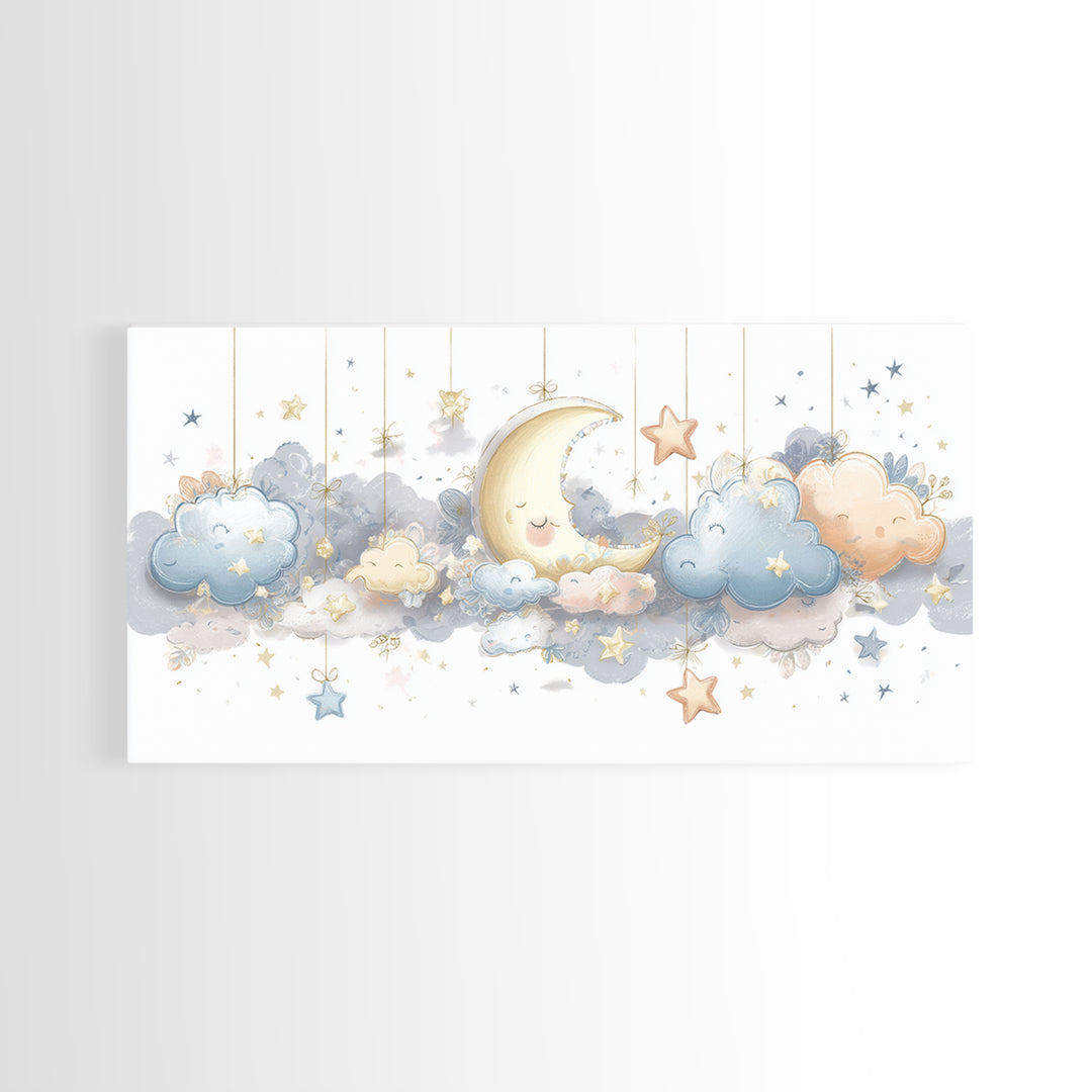 Moon Phase Mobile Canvas Print, Nursery Decor, Kids Wall Art, Abstract Art, Nursery, Room Decor, Textured Painting, NDE-2x1-71