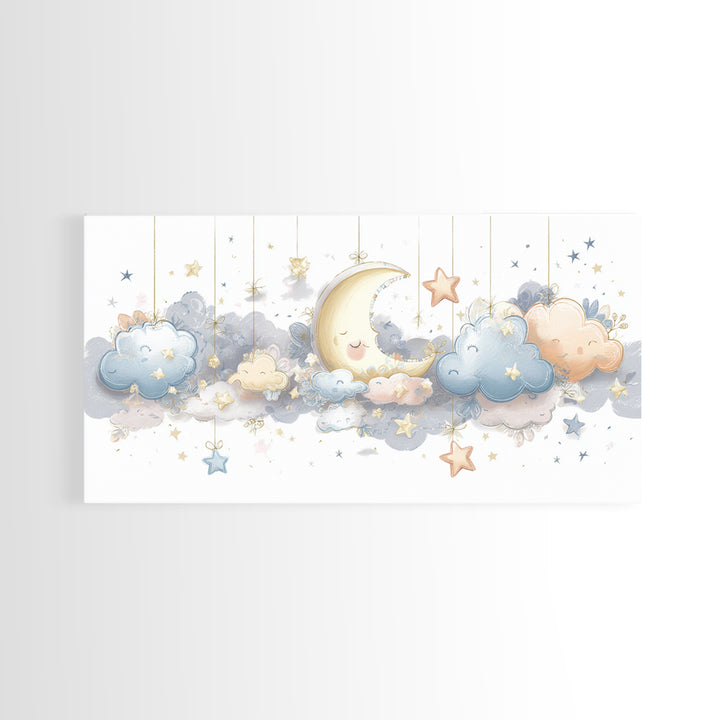 Moon Phase Mobile Canvas Print, Nursery Decor, Kids Wall Art, Abstract Art, Nursery, Room Decor, Textured Painting, NDE-2x1-71