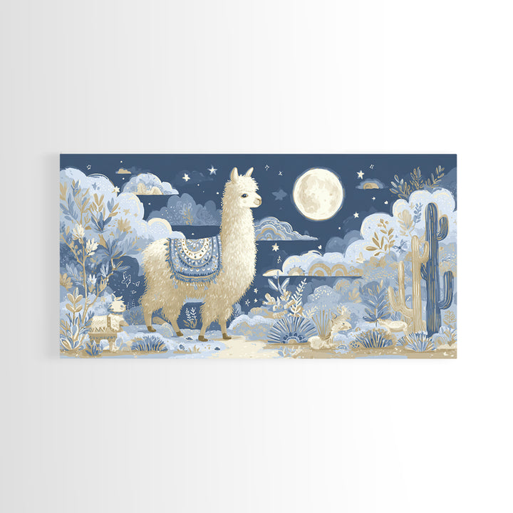 Cute Llama with Blanket Pattern Canvas Print, Nursery Decor, Playroom Decor, Nursery, Boy Nursery Decor, Gallery Decor, NDE-2x1-89