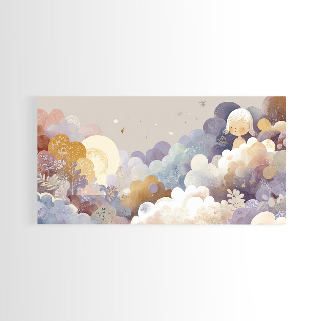 Pastel Rainbow with Soft Cloud Shapes Canvas Print, Nursery Decor, Floral Wall Art, Abstract Art, Nursery, Gallery Decor, NDE-2x1-93