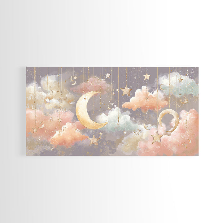 Moon Phase Mobile Framed Canvas Print, Nursery Decor, Neutral Decor, Fine Art, Nursery, Home Decor, Wall Decor, Art Print, NDE-2x1-95