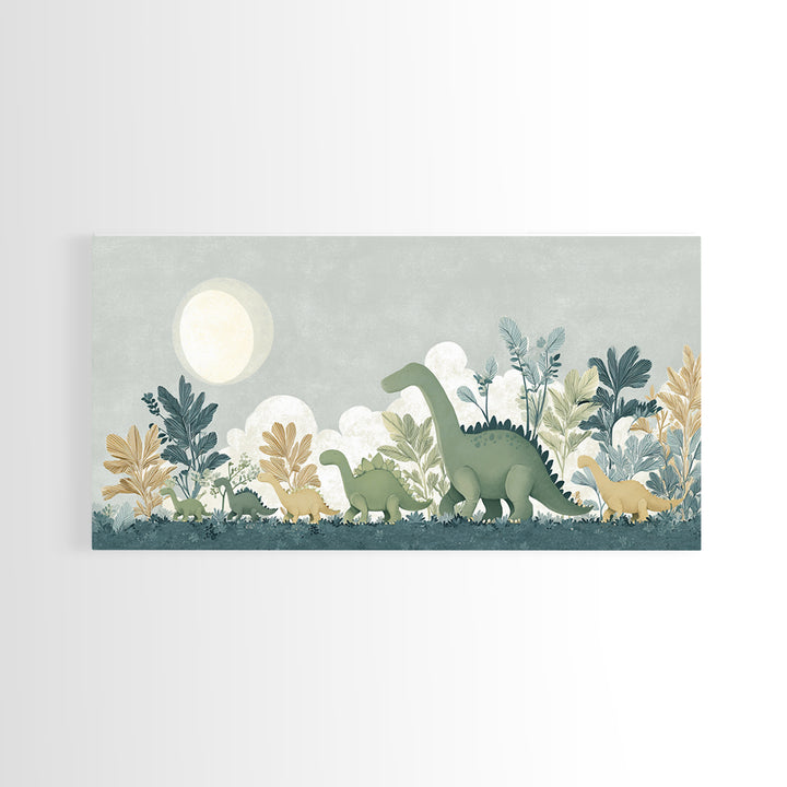 Gentle Dinosaur Family Framed Canvas Print, Nursery Decor, Floral Wall Art, Fine Art, Nursery, Gallery Decor, Neutral Decor, NDE-2x1-99