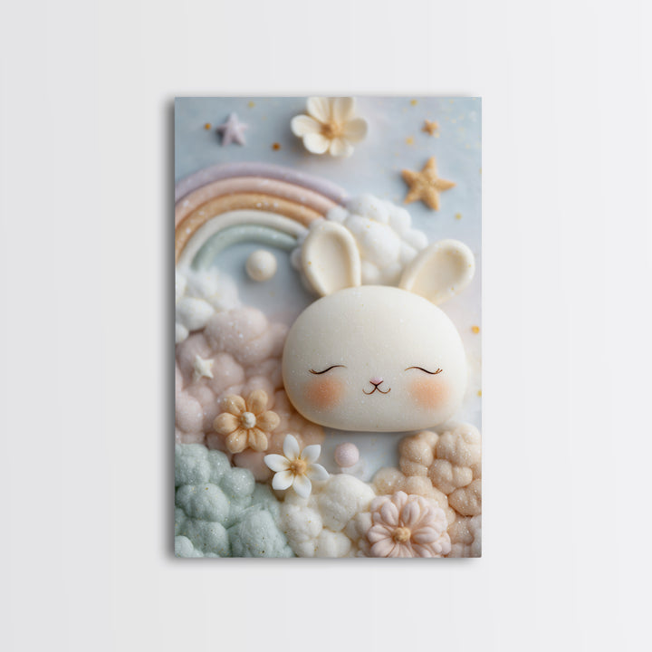 Cloud Rainbow and Raindrop Composition Framed Canvas Print, Nursery Decor, Canvas, Fine Art, Nursery, Playroom Decor, NDE-2x3-100