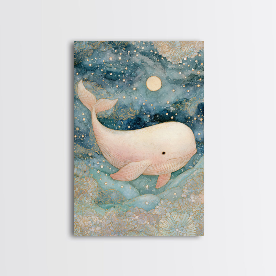 Baby Whale Swimming Through Stars Canvas Print, Nursery Decor, Gallery Decor, Fine Art, Nursery, Wall Art, Home Decor, NDE-2x3-16
