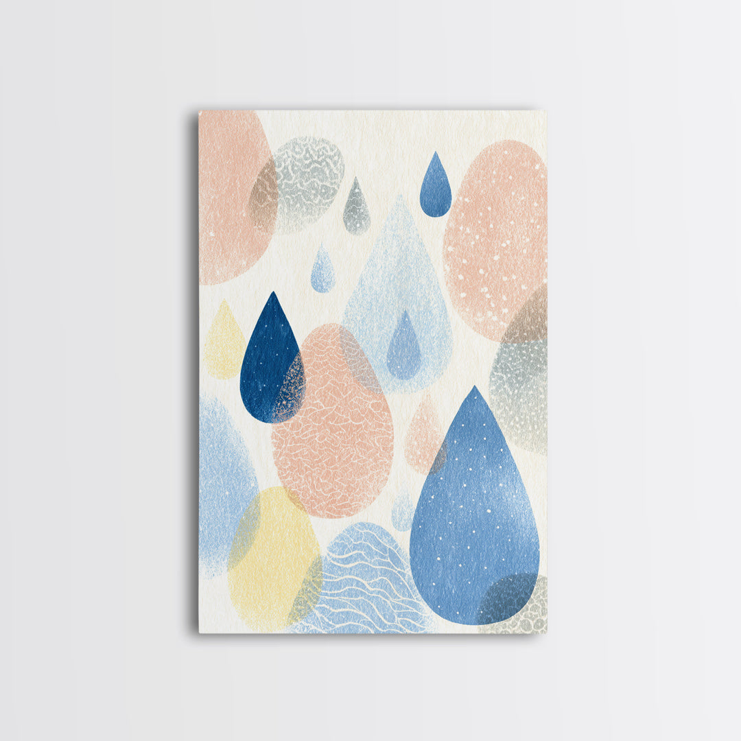 Cloud Rainbow and Raindrop Composition Framed Canvas Print, Nursery Decor, Wall Light, Fine Art, Nursery, Statement Artwork, NDE-2x3-28