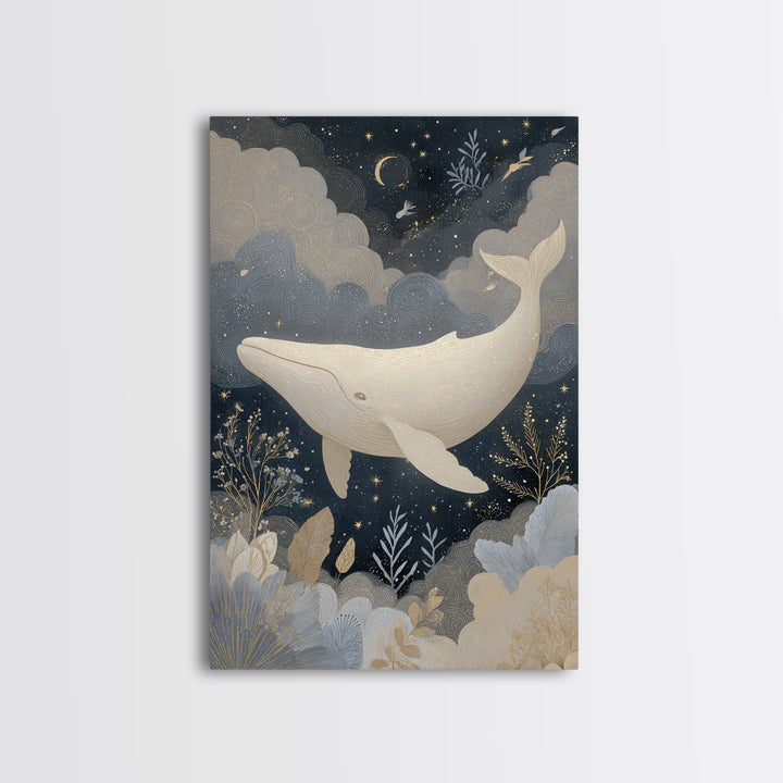 Baby Whale Swimming Through Stars Canvas Print, Nursery Decor, Contemporary Art, Nursery, Wall Decals, Nursery Wall Decor, NDE-2x3-40