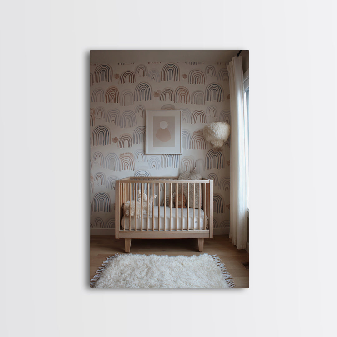 Neutral Boho Sun and Arch Shapes Framed Canvas Print, Nursery Decor, Nursery, Abstract Art, Nursery, Baby Girl Nursery Decor, NDE-2x3-43
