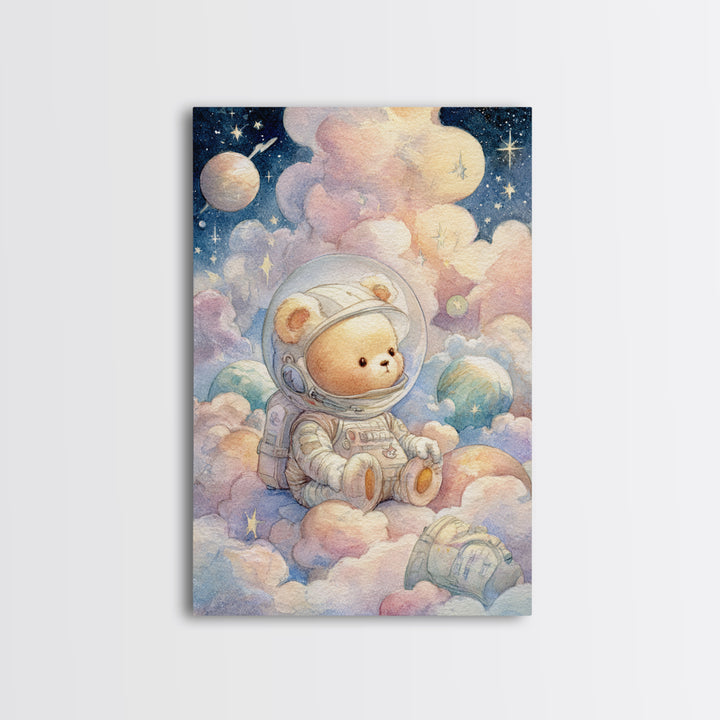 Little Astronaut Bear Framed Canvas Print, Nursery Decor, Wall Decals, Abstract Art, Nursery, Girl Nursery Decor, NDE-2x3-47