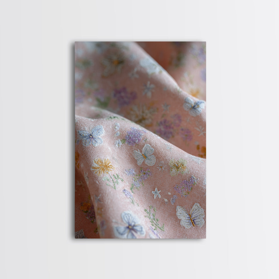 Pastel Butterfly and Wildflower Pattern Framed Canvas Print, Nursery Decor, Home Decor, Fine Art, Nursery, Nursery Art, NDE-2x3-48