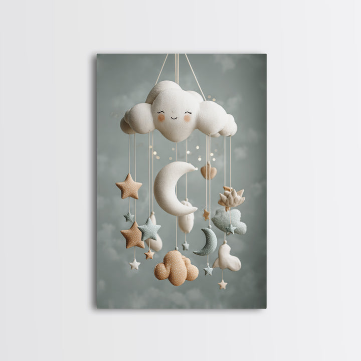 Moon Phase Mobile Framed Canvas Print, Nursery Decor, Wall, Oil Painting, Nursery, Nursery Wall Decals, Woodland Nursery, NDE-2x3-59