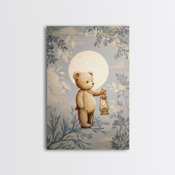 Storybook Bear with Little Lantern Canvas Print, Nursery Decor, Playroom Decor, Fine Art, Nursery, Boy Nursery Decor, NDE-2x3-65
