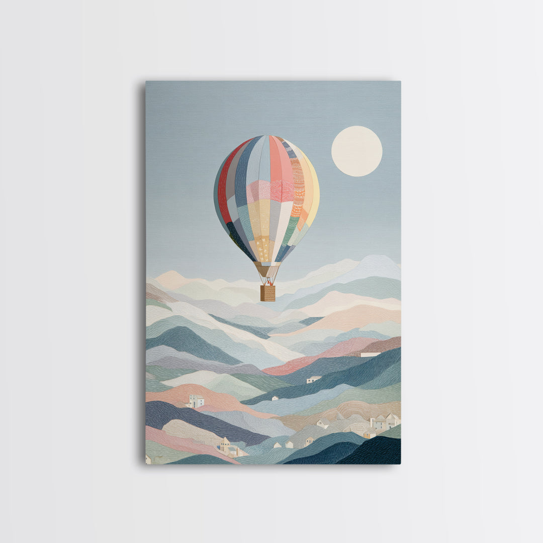 Hot Air Balloon Drifting Framed Canvas Print, Nursery Decor, Playroom Decor, Nursery, Boy Nursery Decor, Gallery Decor, NDE-2x3-68