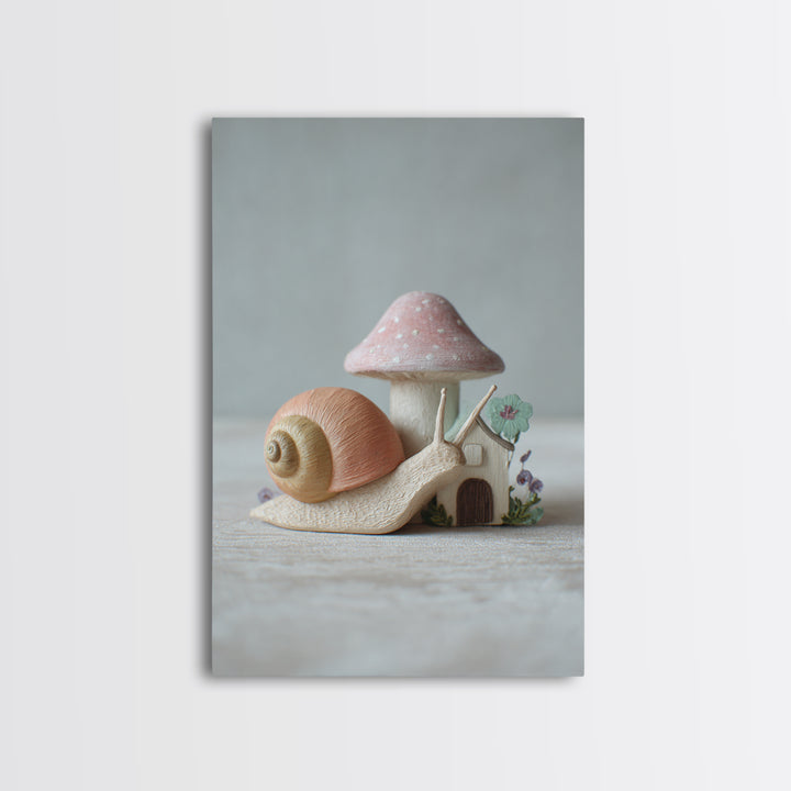 Garden Snail with Mushroom House Canvas Print, Nursery Decor, Fine Art Print, Watercolor Art, Nursery, Printable Wall Art, NDE-2x3-7