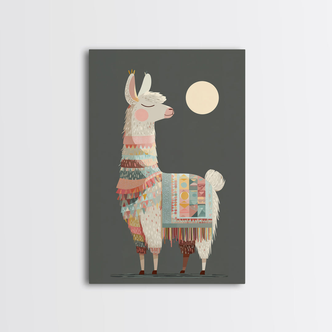 Cute Llama with Blanket Pattern Canvas Print, Nursery Decor, Safari Nursery Decor, Nursery, Modern Decor, Fine Art Print, NDE-2x3-77