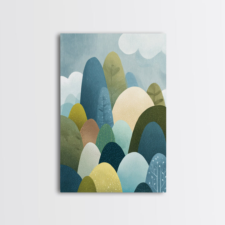 Calm Mountain Nursery Landscape Framed Canvas Print, Nursery Decor, Bedroom Decor, Fine Art, Nursery, Floral Wallpaper, NDE-2x3-80