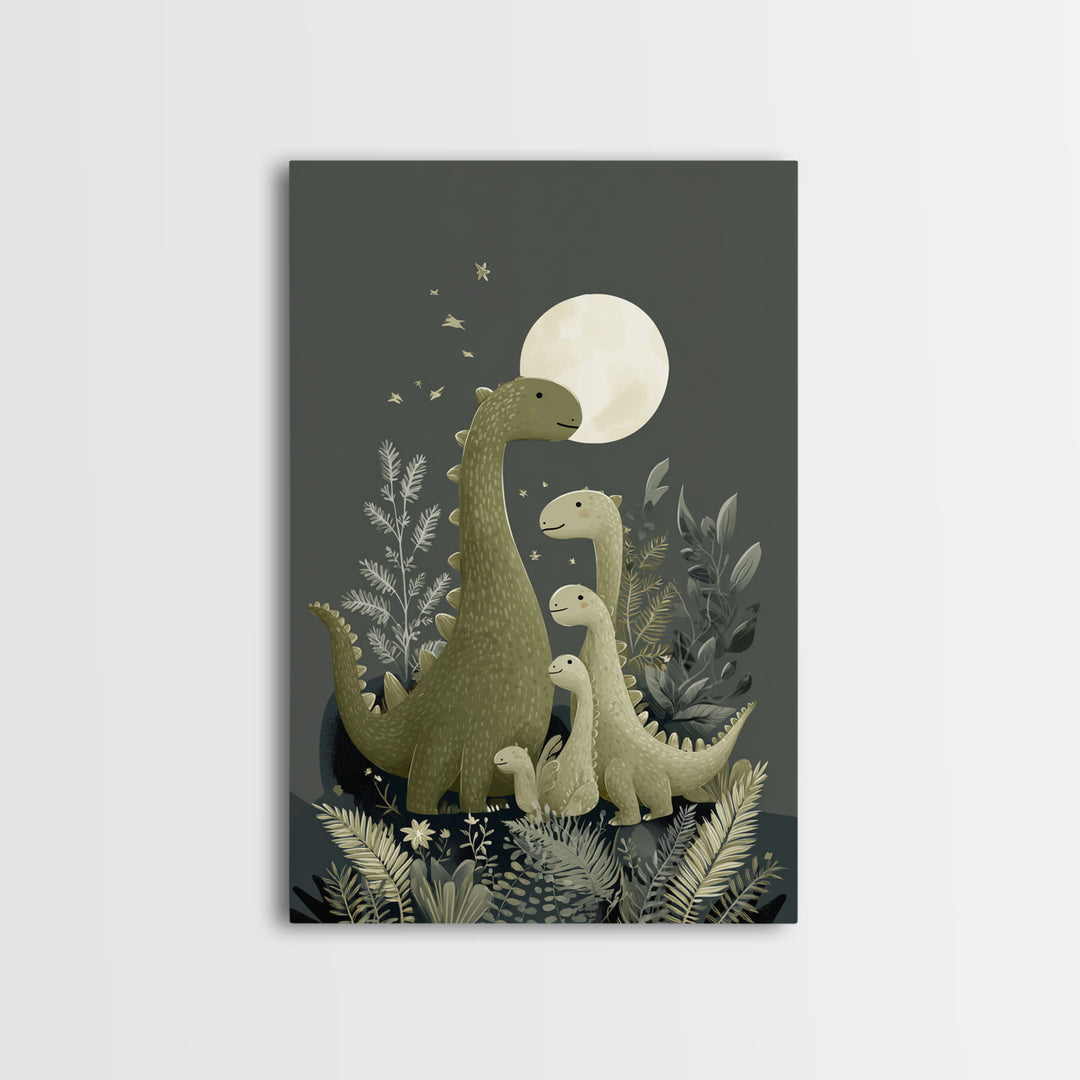 Gentle Dinosaur Family Framed Canvas Print, Nursery Decor, Nursery Wall Decals, Fine Art, Nursery, Textured Painting, NDE-2x3-87