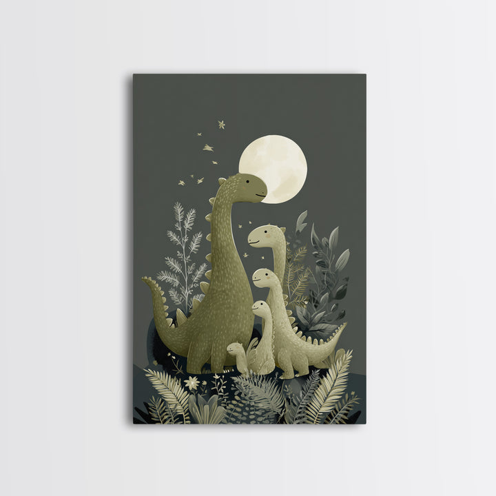 Gentle Dinosaur Family Framed Canvas Print, Nursery Decor, Nursery Wall Decals, Fine Art, Nursery, Textured Painting, NDE-2x3-87