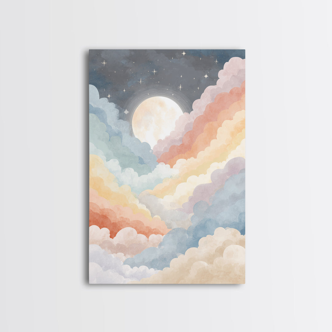 Pastel Rainbow with Soft Cloud Shapes Canvas Print, Nursery Decor, Wall Decal, Abstract Art, Nursery, Wall Light, NDE-2x3-9