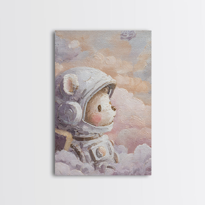 Little Astronaut Bear Canvas Print, Nursery Decor, Nursery Wall Decal, Oil Painting, Nursery, Minimalist Decor, NDE-2x3-95