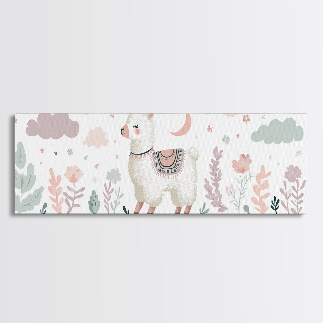 Cute Llama with Blanket Pattern Canvas Print, Nursery Decor, Playroom Decor, Nursery, Boy Nursery Decor, Gallery Decor, NDE-3x1-13
