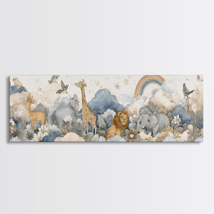 Woodland Animal Parade Framed Canvas Print, Nursery Decor, Nursery Art, Fine Art, Nursery, Kids Wall Art, Nursery Wall Decals, NDE-3x1-18