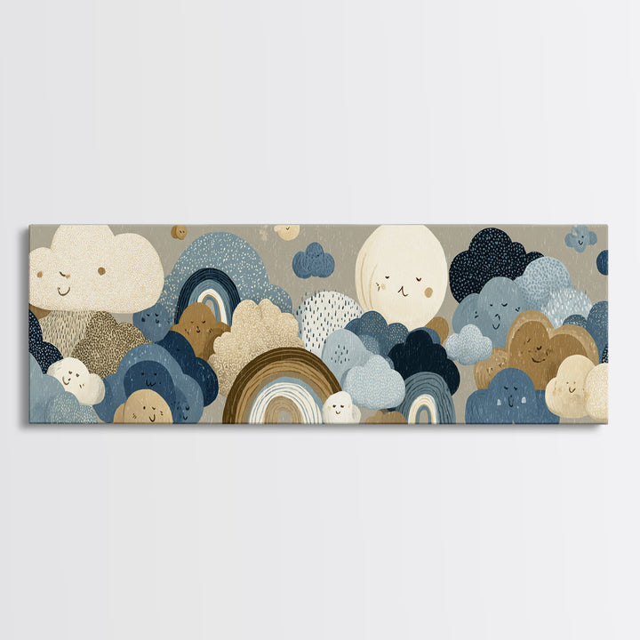 Cloud Rainbow and Raindrop Composition Canvas Print, Nursery Decor, Gallery Decor, Fine Art, Nursery, Wall Art, Home Decor, NDE-3x1-36