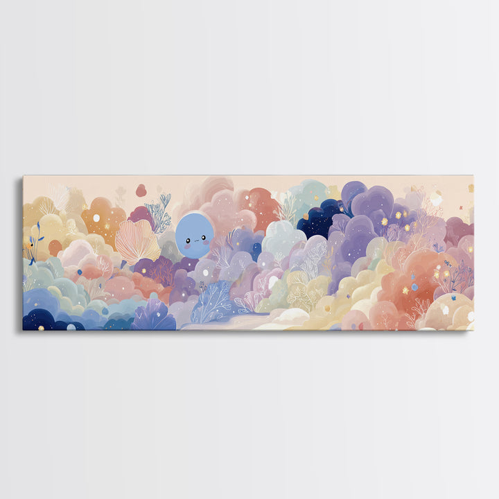 Pastel Rainbow with Soft Cloud Shapes Canvas Print, Nursery Decor, Boy Nursery Decor, Abstract Art, Nursery, Contemporary Art, NDE-3x1-41