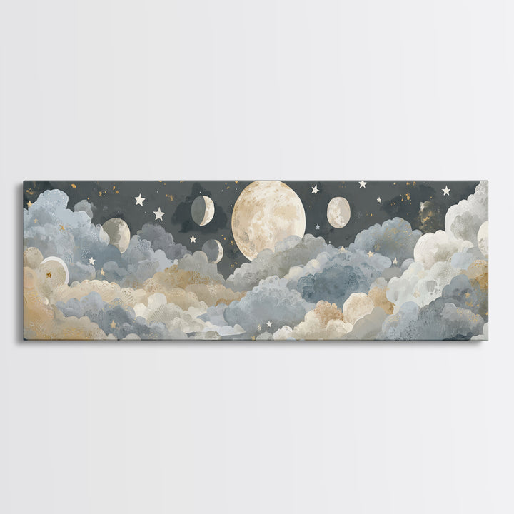 Moon Phase Mobile Canvas Print, Nursery Decor, Fine Art, Nursery, Floral Wall Art, Botanical Wall Art, Safari Nursery Decor, NDE-3x1-43