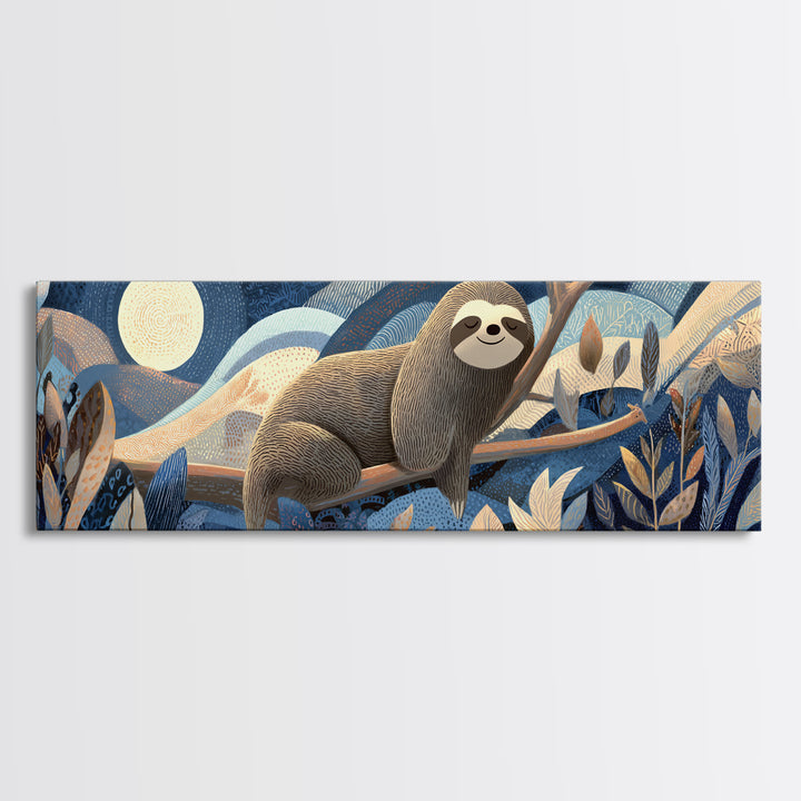 Sleepy Sloth Hanging from Branch Canvas Print, Nursery Decor, Safari Nursery Decor, Nursery, Modern Decor, Fine Art Print, NDE-3x1-46