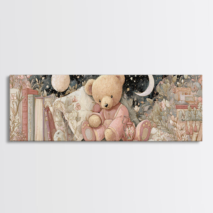 Storybook Bear with Little Lantern Canvas Print, Nursery Decor, Kids Wall Art, Abstract Art, Nursery, Room Decor, NDE-3x1-49