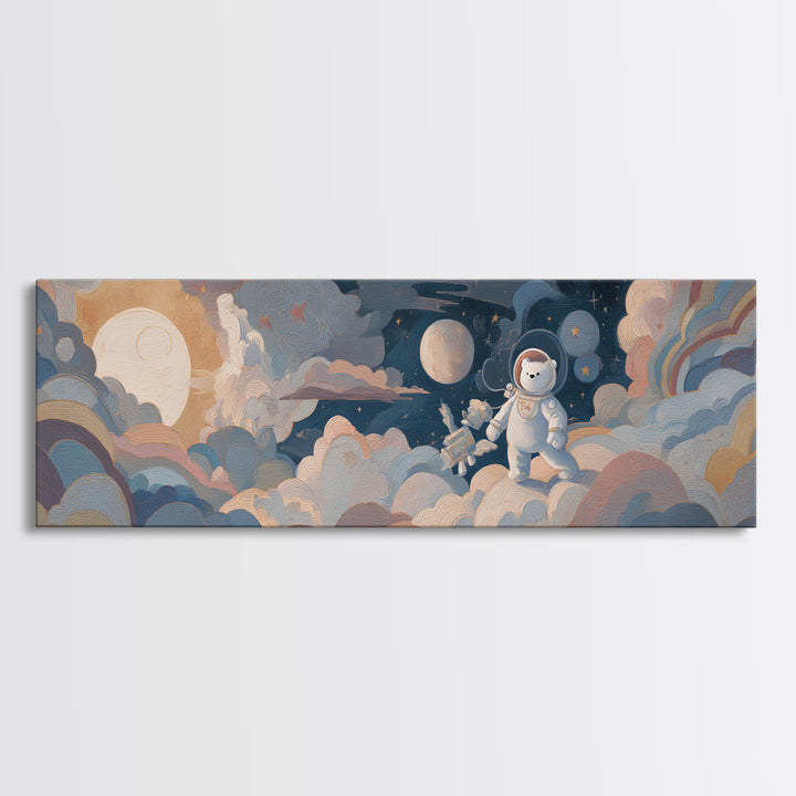 Little Astronaut Bear Framed Canvas Print, Nursery Decor, Art Print, Fine Art, Nursery, Woodland Nursery Decor, Nursery Prints, NDE-3x1-55
