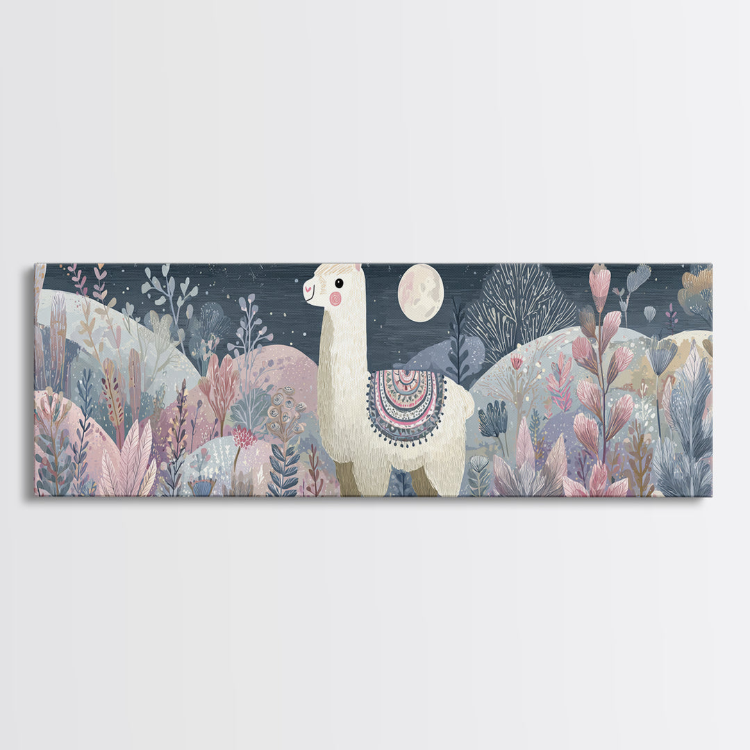 Cute Llama with Blanket Pattern Canvas Print, Nursery Decor, Nursery Wall Decal, Oil Painting, Nursery, Minimalist Decor, NDE-3x1-61
