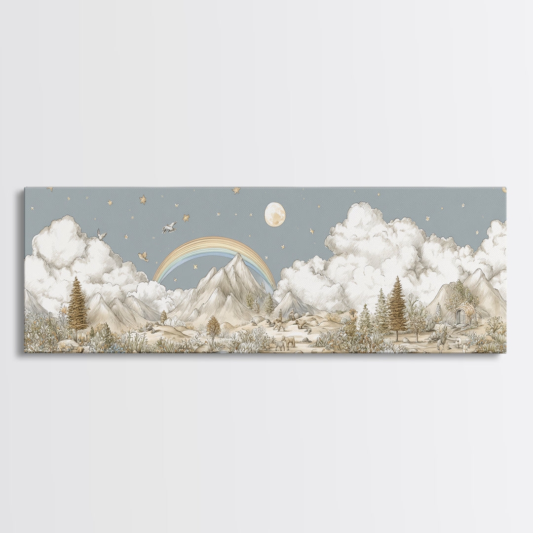 Calm Mountain Nursery Landscape Framed Canvas Print, Nursery Decor, Luxury Decor, Fine Art, Nursery, Nursery Wall Art, NDE-3x1-64